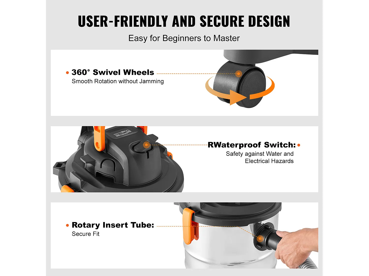 Trocken/Nass-Wasser- und Staubsauger SucceBuy, 4.47kW 30 L Düse Edelstahl Silber, für Alle Reinigungsarbeiten