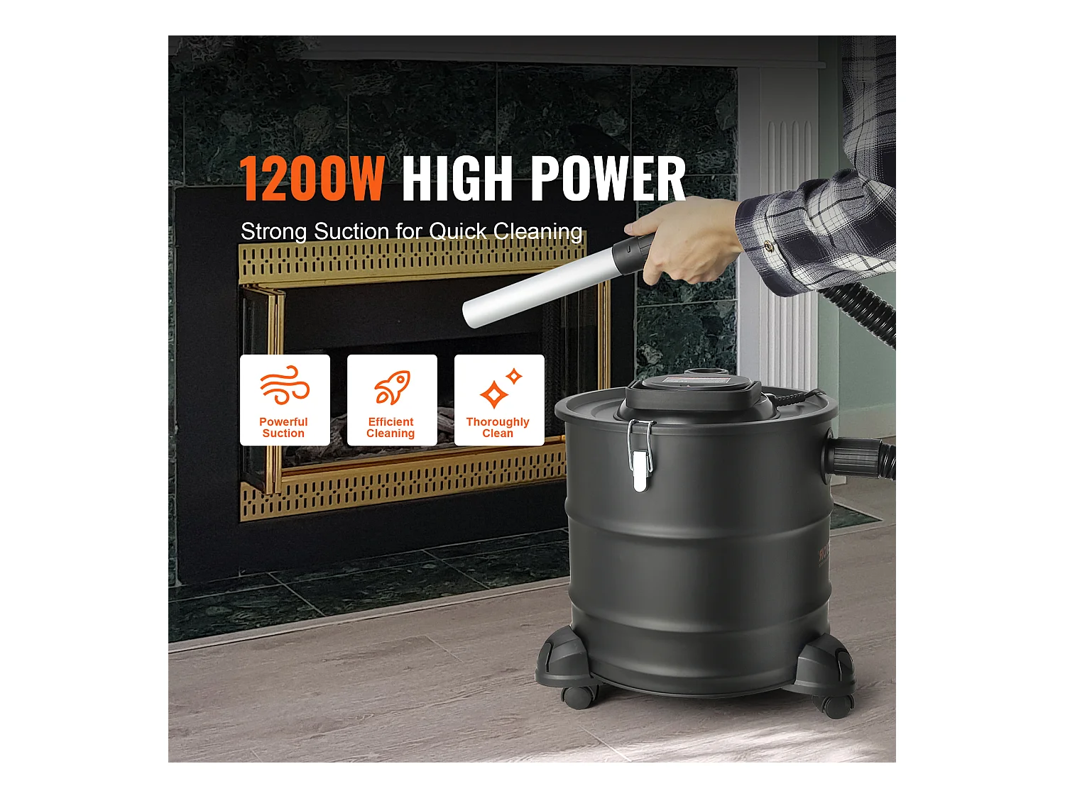 Aspirateur à cendres électrique 20L 1200W SucceBuy, Aspirateur Ash Vac, Cheminées, Poêles à Granulés, Grills, BBQ