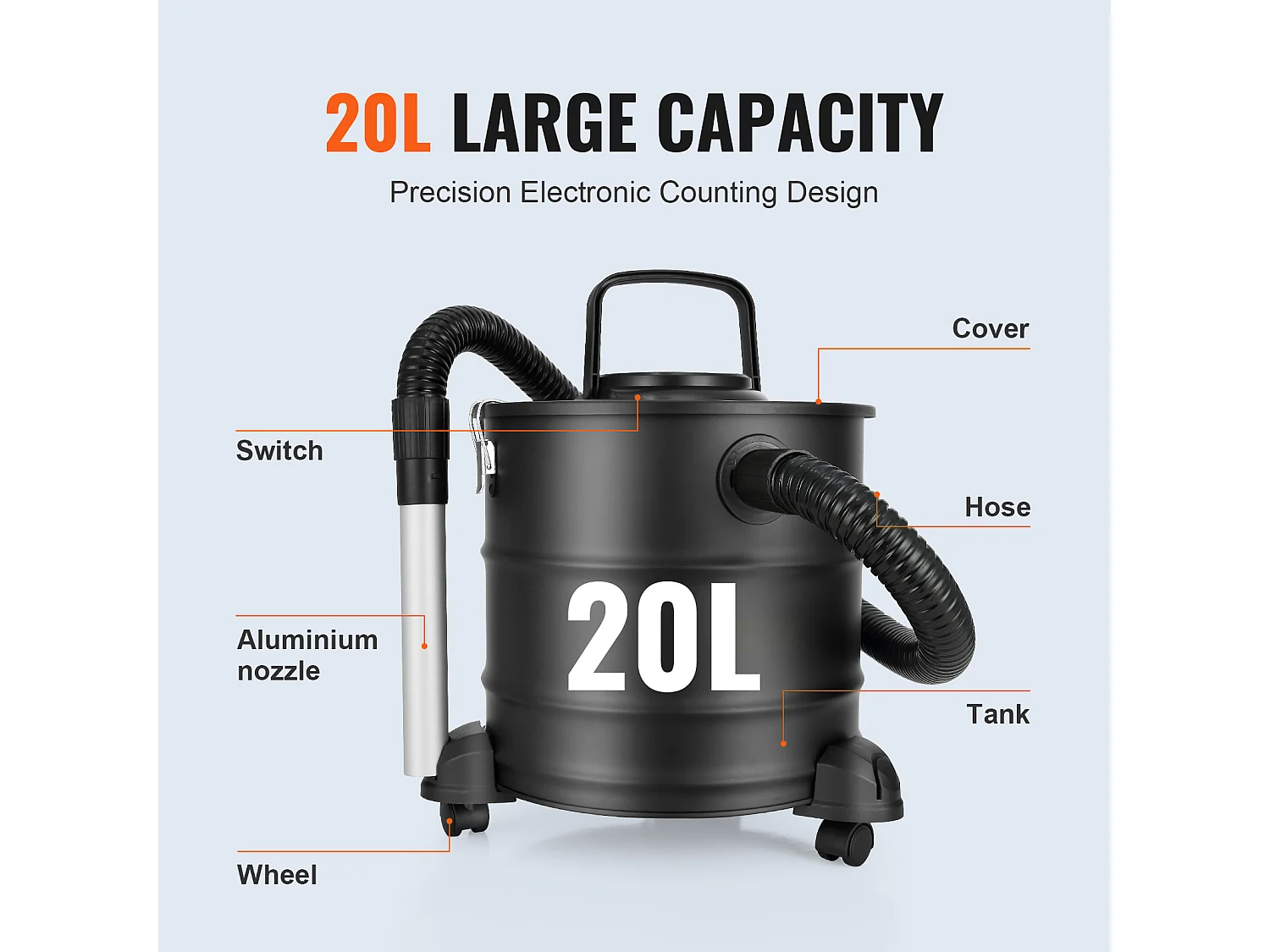 Aspirateur à cendres électrique 20L 1200W SucceBuy, Aspirateur Ash Vac, Cheminées, Poêles à Granulés, Grills, BBQ