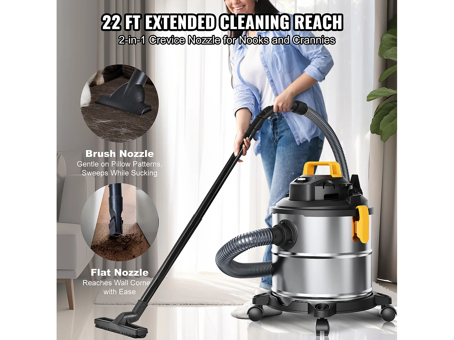 Droog/Wet Water- en Stofzuiger SucceBuy, 4.47kW 20 L Bus Roestvrij Staal Zilver + Zwart