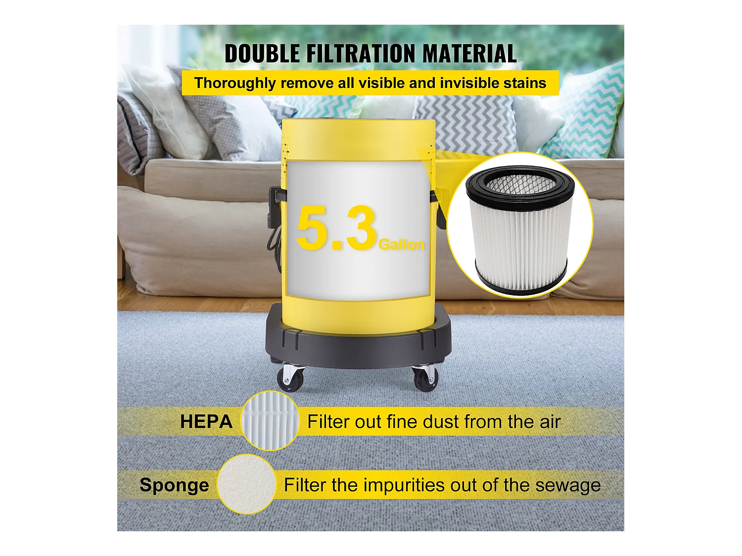 Aspirateur SucceBuy 4-En-1 5.3 Gal 2 Peak HP avec Télécommande