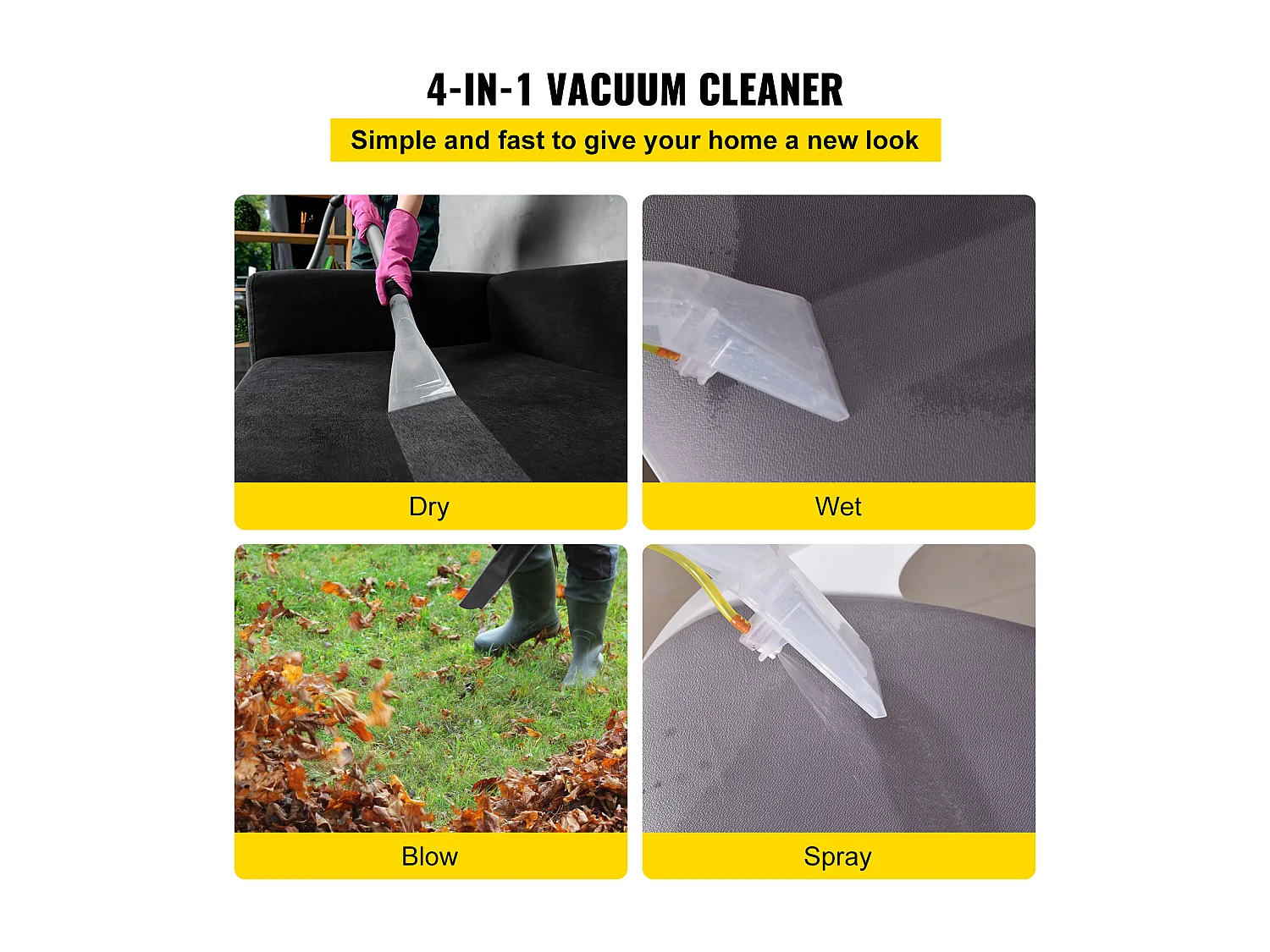 Aspirador SucceBuy 4 Em 1, 5,3 Galões, 2 HP de Pico, com Controlo Remoto