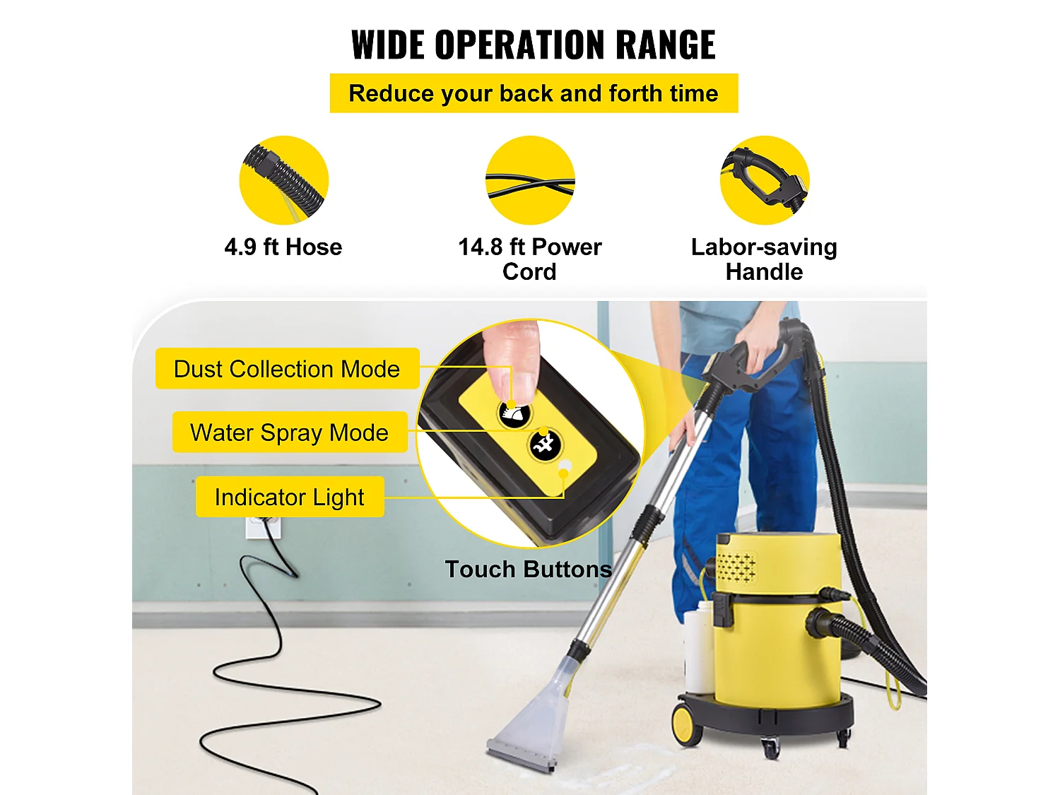 Aspirador SucceBuy 4 Em 1, 5,3 Galões, 2 HP de Pico, com Controlo Remoto