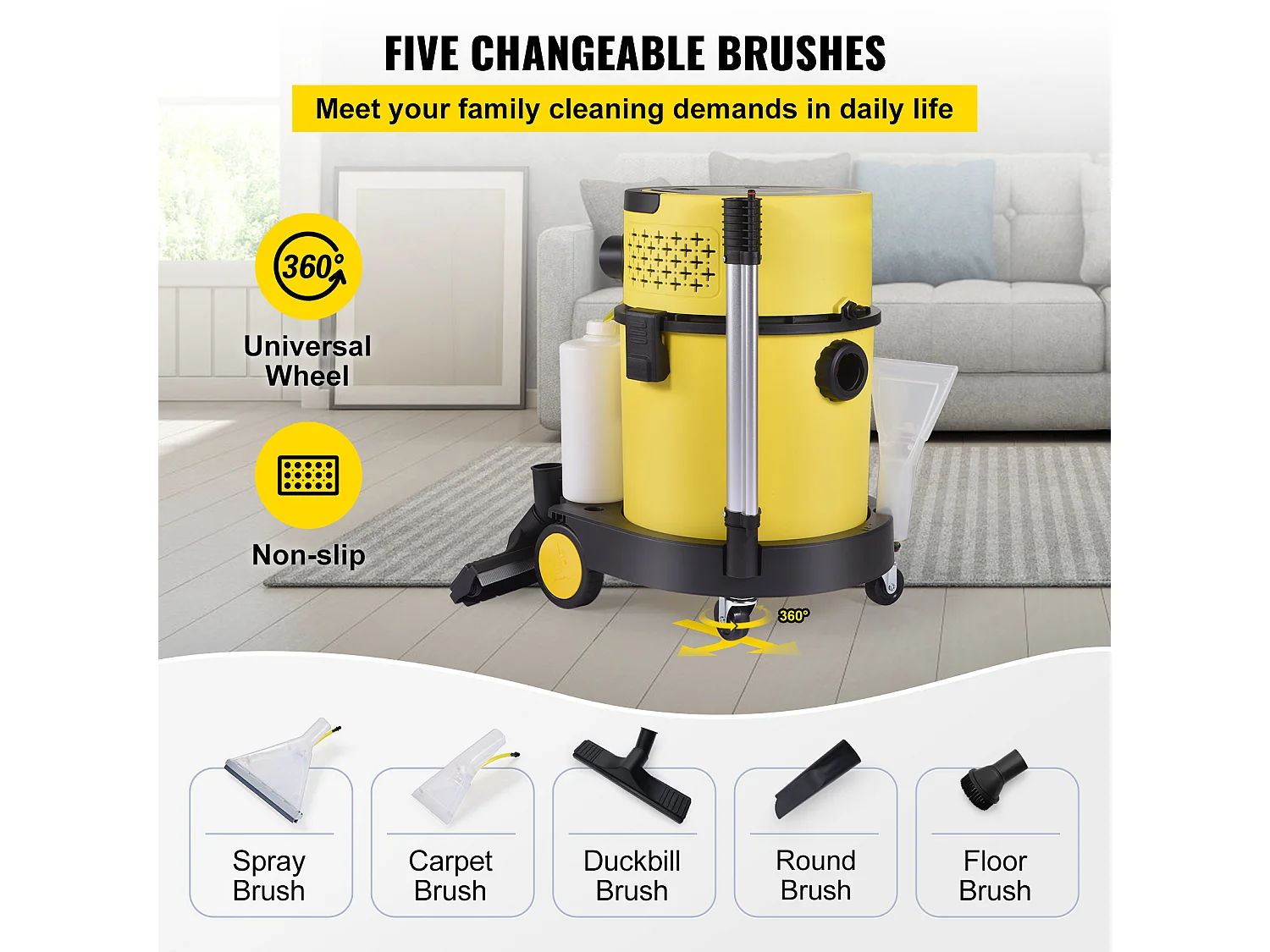 Aspirador SucceBuy 4 Em 1, 5,3 Galões, 2 HP de Pico, com Controlo Remoto