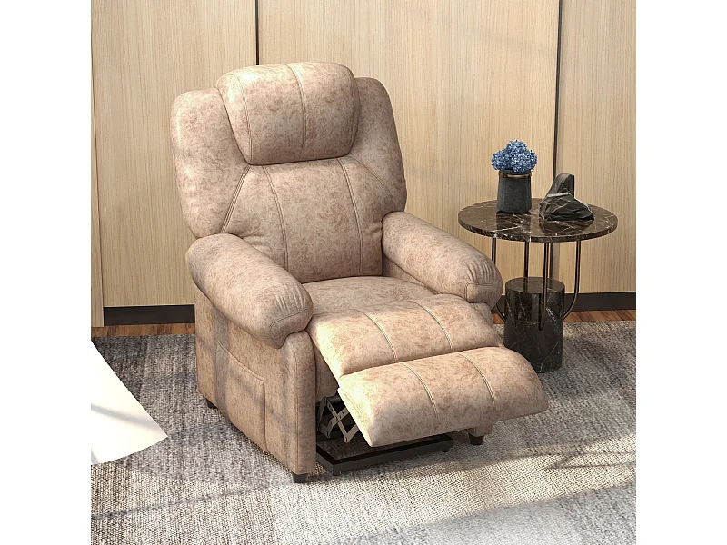 Poltrona relax reclinabile manualmente in tessuto e poggiapiedi beige