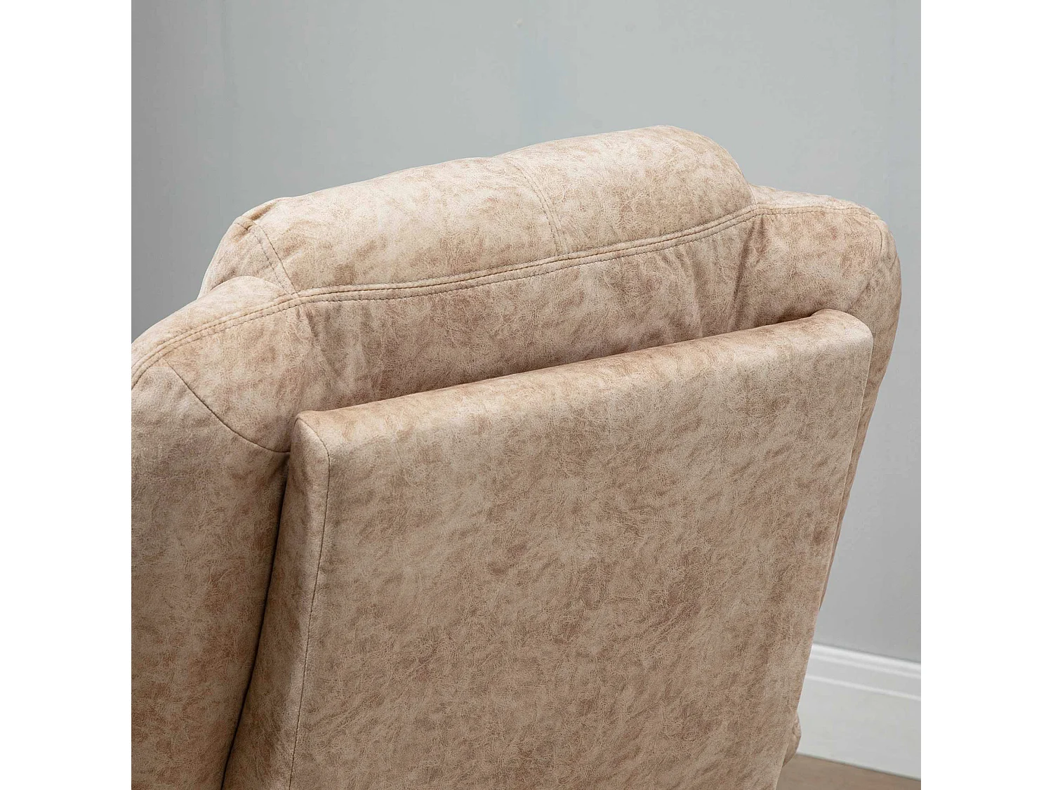 Poltrona relax reclinabile manualmente in tessuto e poggiapiedi beige