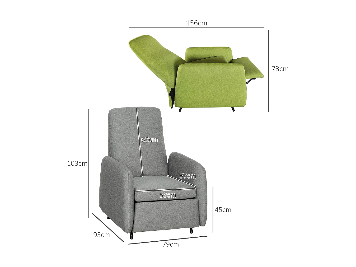 Poltrona reclinabile con poggiapiedi e copertura di ricambio grigio