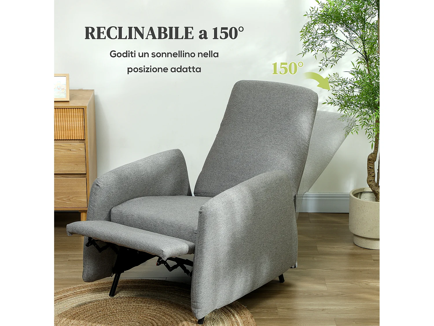 Poltrona reclinabile con poggiapiedi e copertura di ricambio grigio