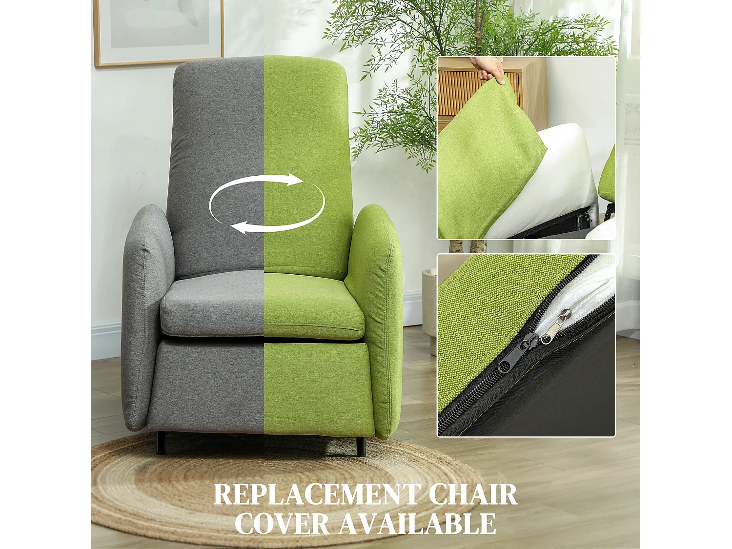 Poltrona reclinabile con poggiapiedi e copertura di ricambio grigio