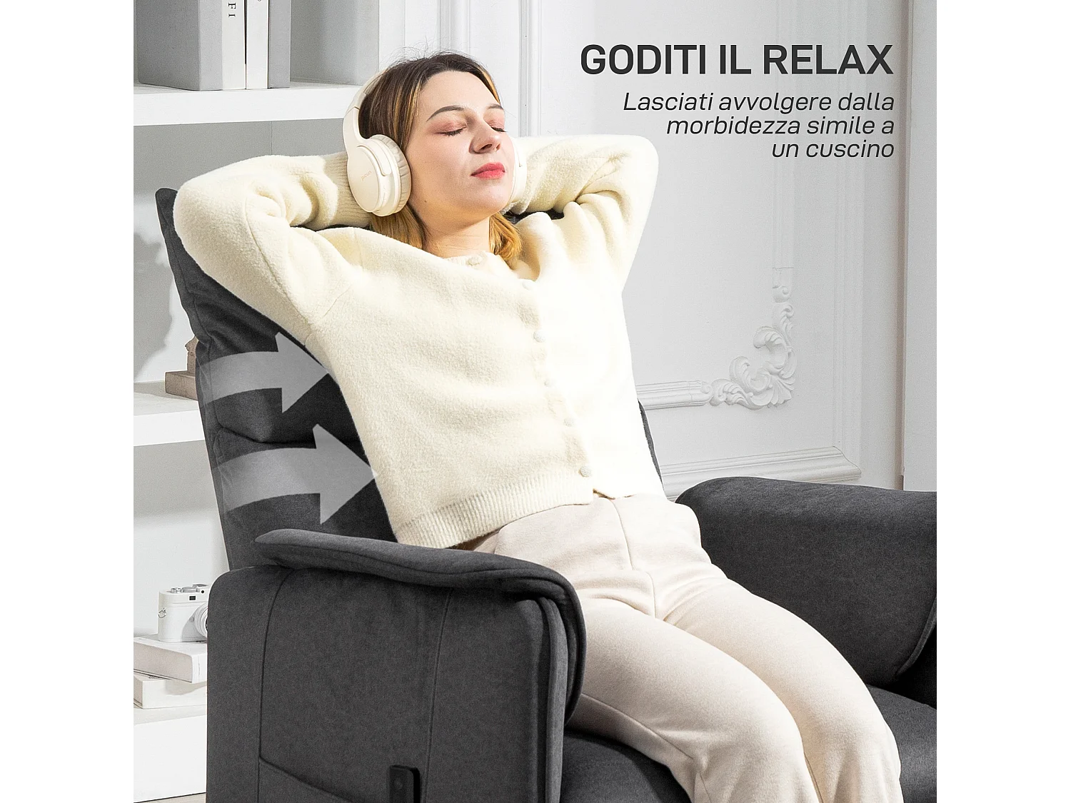 Poltrona reclinabile elettrica brushless con poggiapiedi nera