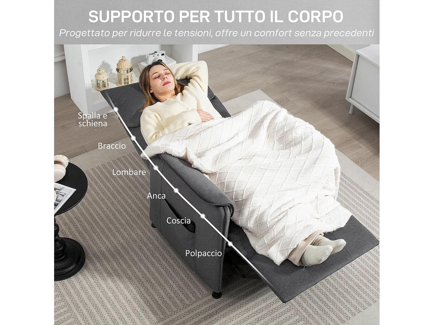 Poltrona reclinabile elettrica brushless con poggiapiedi nera