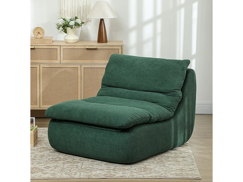 Sedia da terra moderna e imbottita in tessuto effetto velluto verde