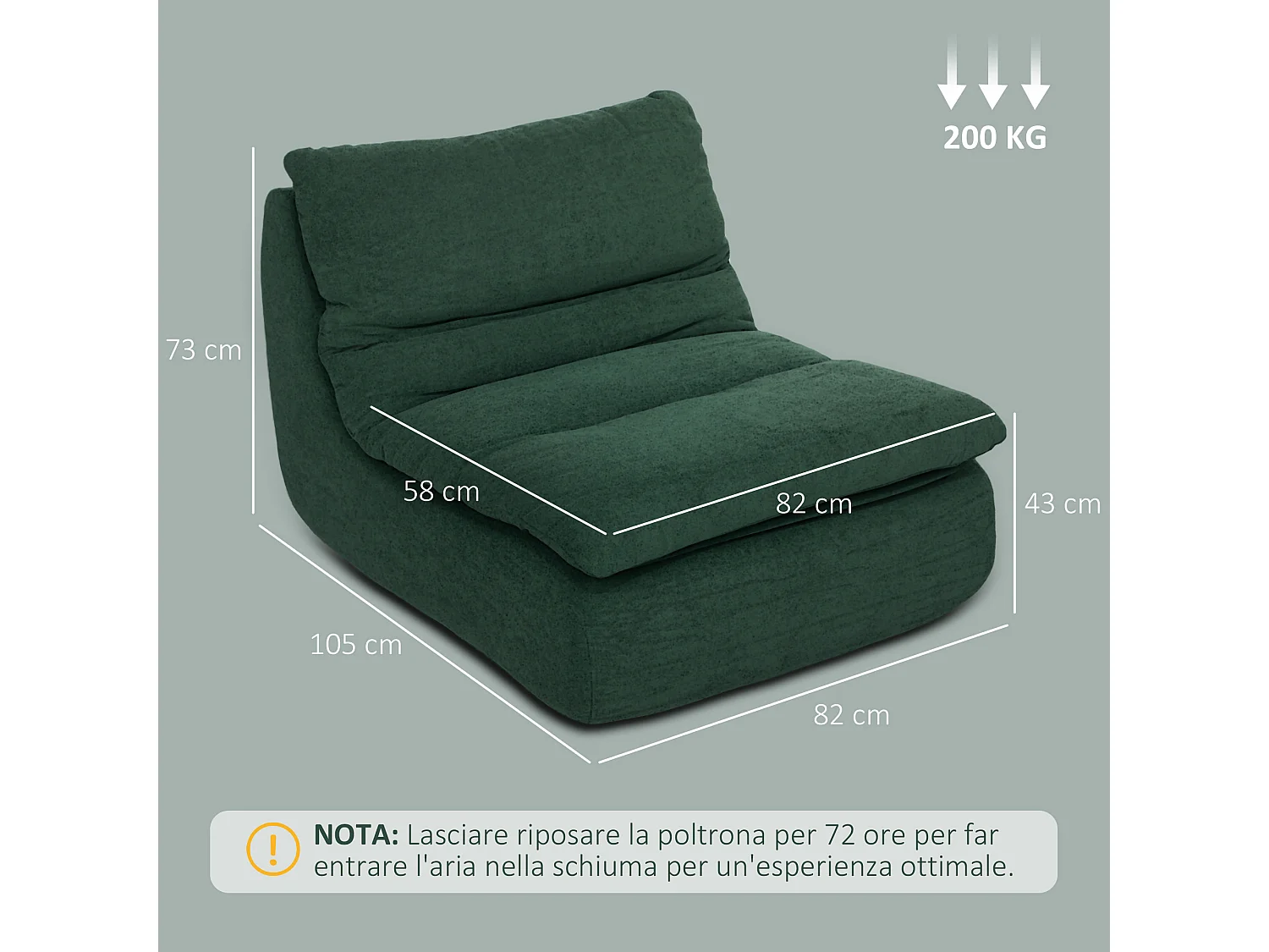 Sedia da terra moderna e imbottita in tessuto effetto velluto verde