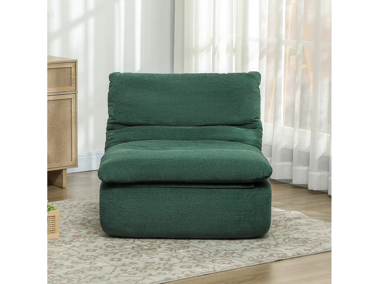 Sedia da terra moderna e imbottita in tessuto effetto velluto verde