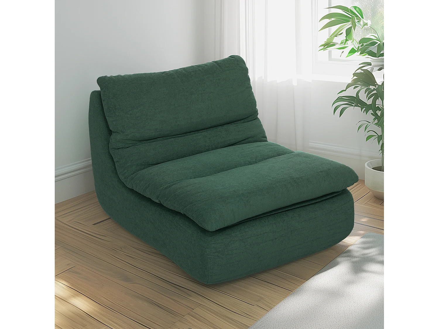 Sedia da terra moderna e imbottita in tessuto effetto velluto verde