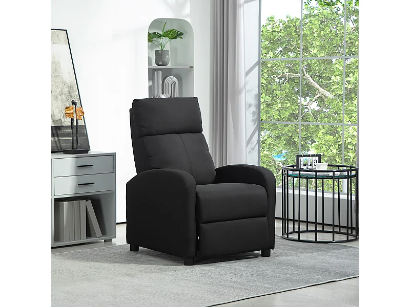 Poltrona relax imbottita con schienale reclinabile in lino nero