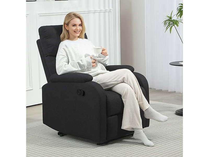 Poltrona reclinabile manualmente con poggiapiedi in tessuto nero