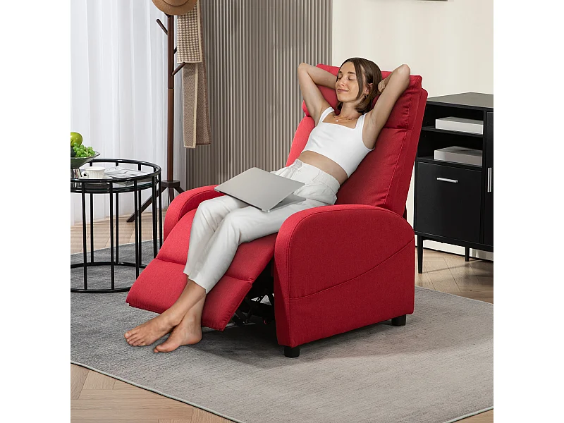 Poltrona relax reclinabile con poggiapiedi in tessuto rosso