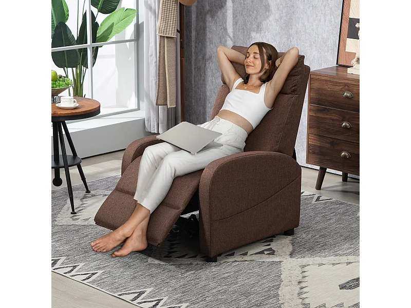 Poltrona relax reclinabile con poggiapiedi in tessuto marrone