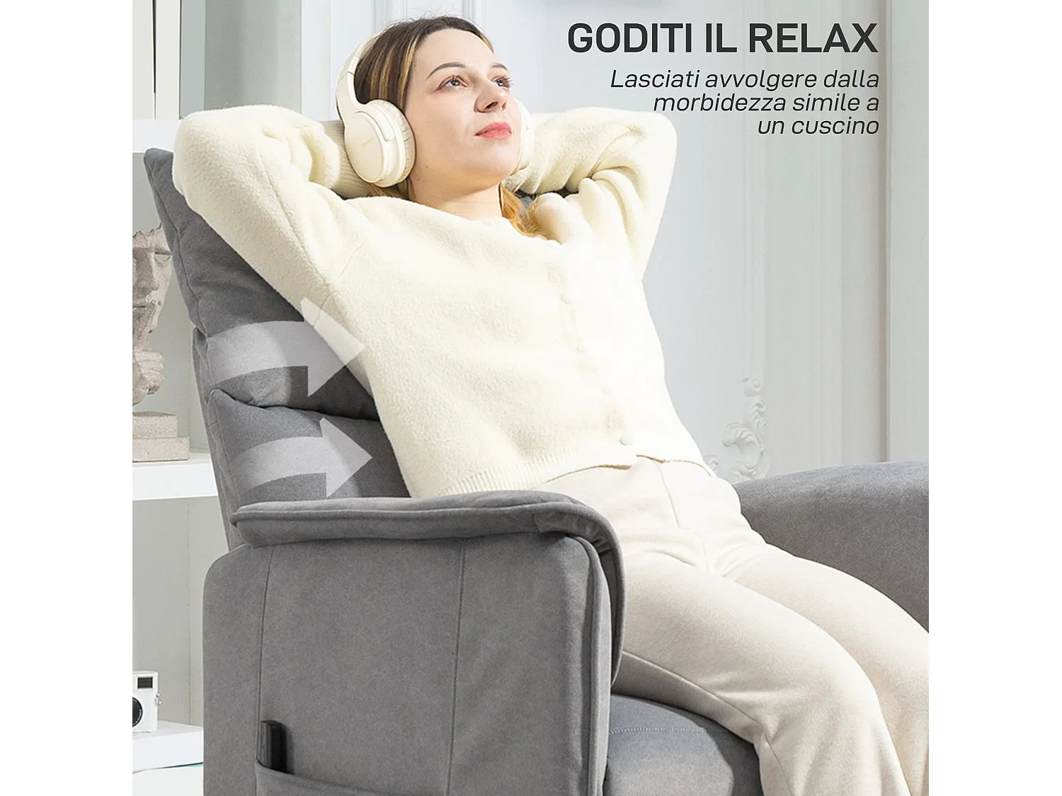 Poltrona reclinabile elettrica brushless con poggiapiedi grigia