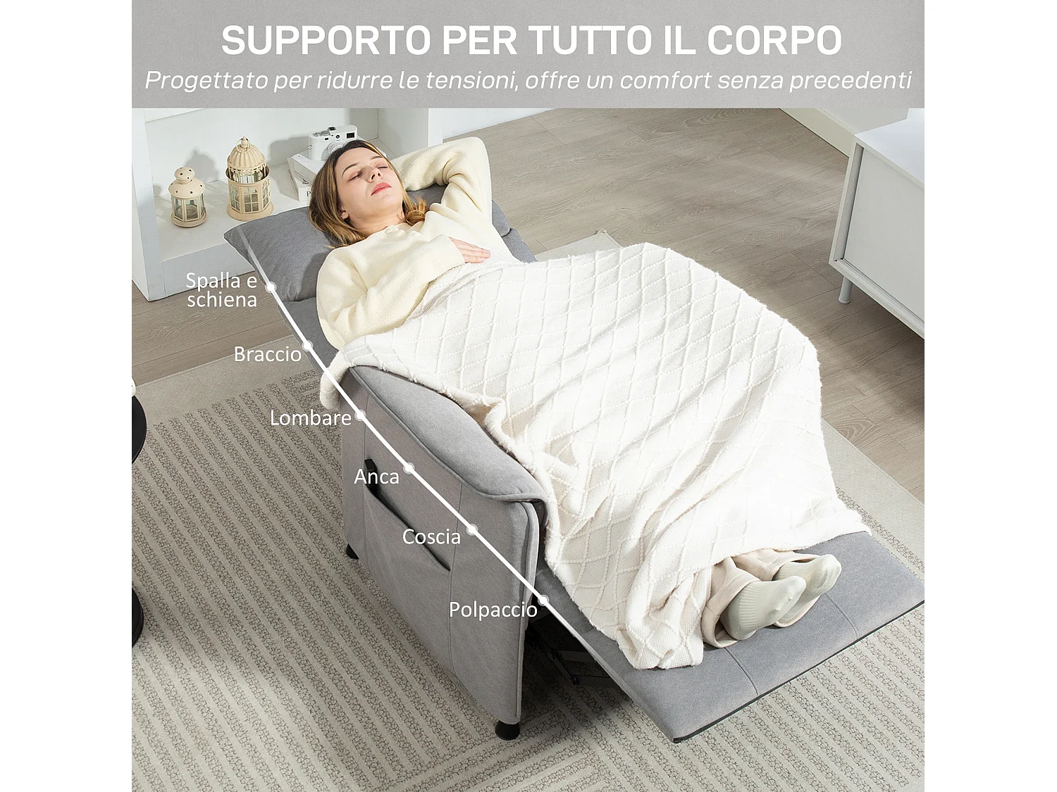 Poltrona reclinabile elettrica brushless con poggiapiedi grigia