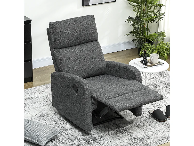 Poltrona moderna reclinabile 145° max rivestita in ciniglia grigia