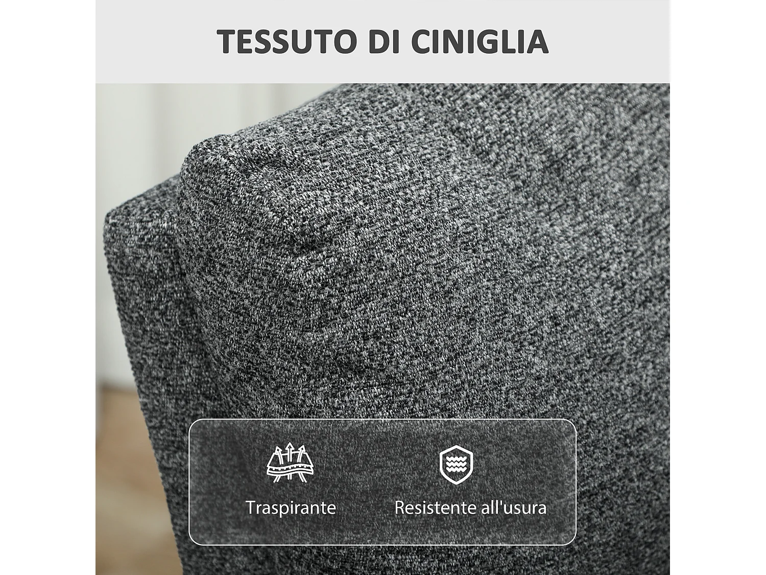 Poltrona moderna reclinabile 145° max rivestita in ciniglia grigia