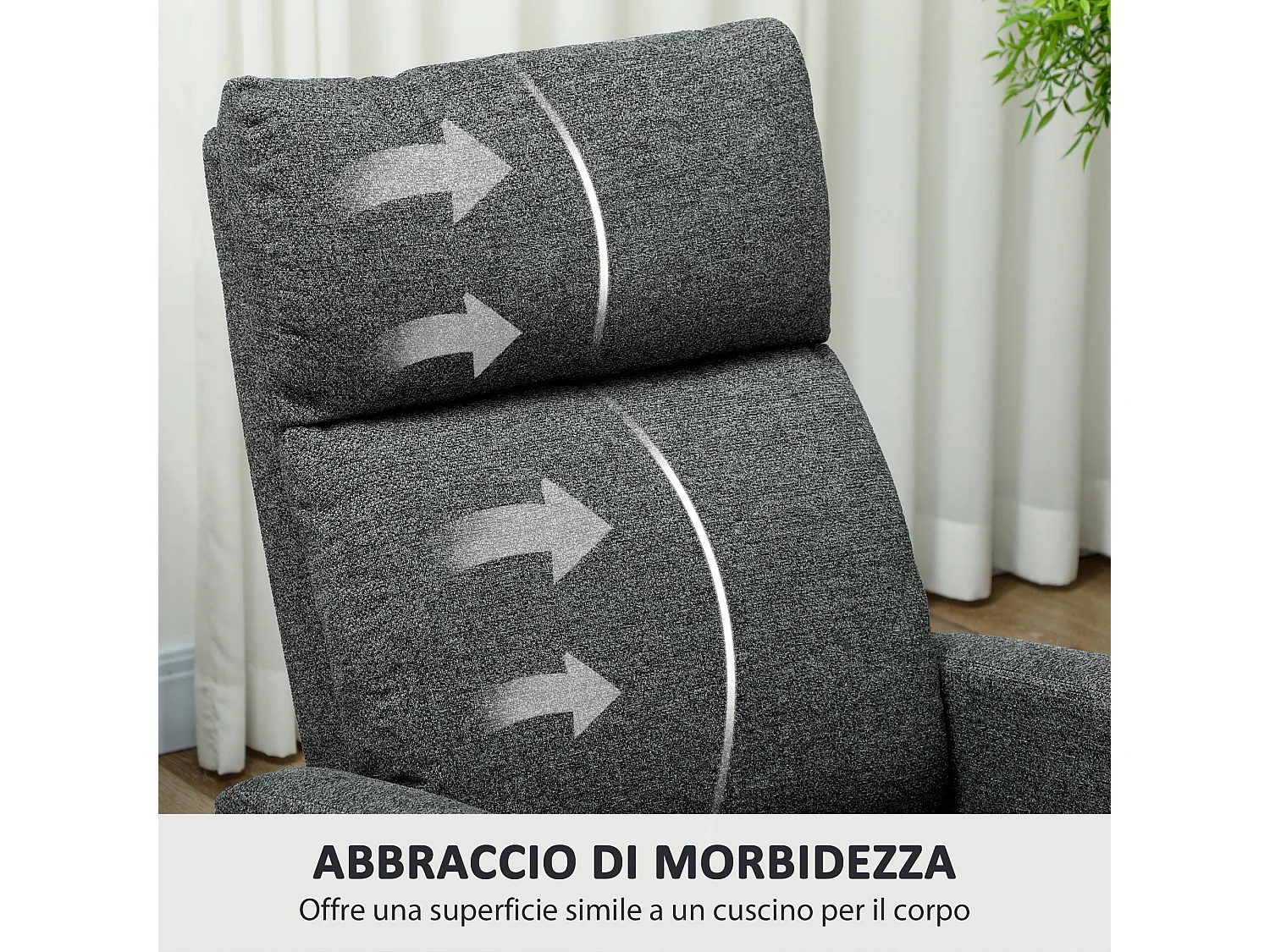 Poltrona moderna reclinabile 145° max rivestita in ciniglia grigia