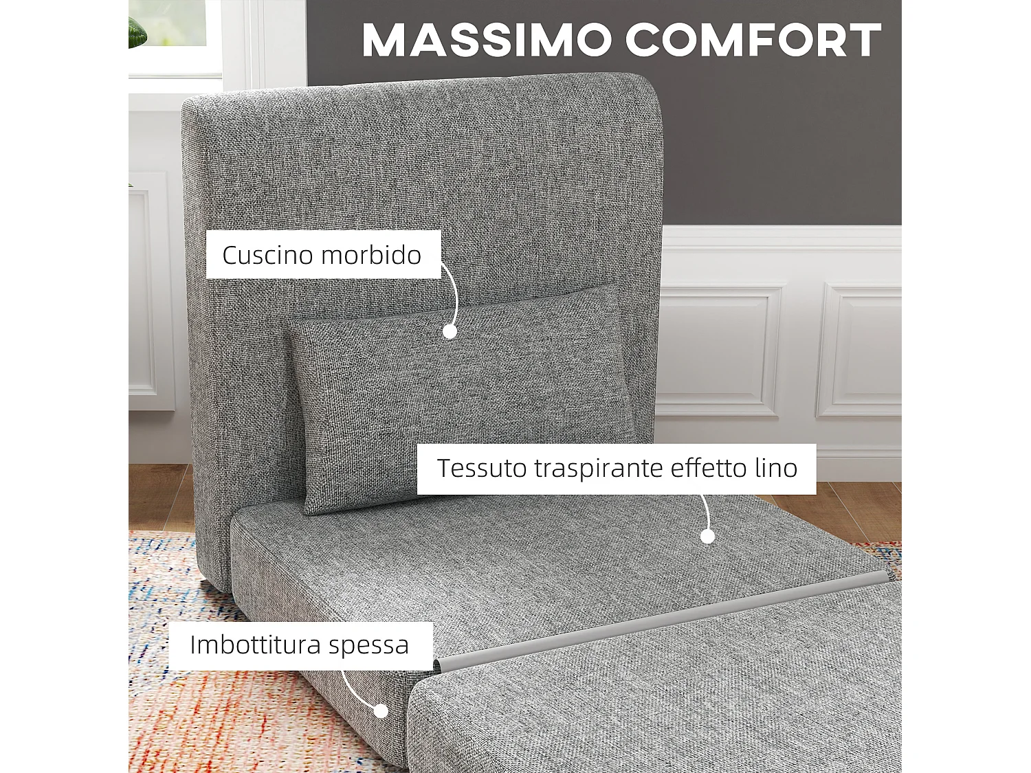 Poltrona letto pieghevole da terra a 3 sezioni in tessuto grigio