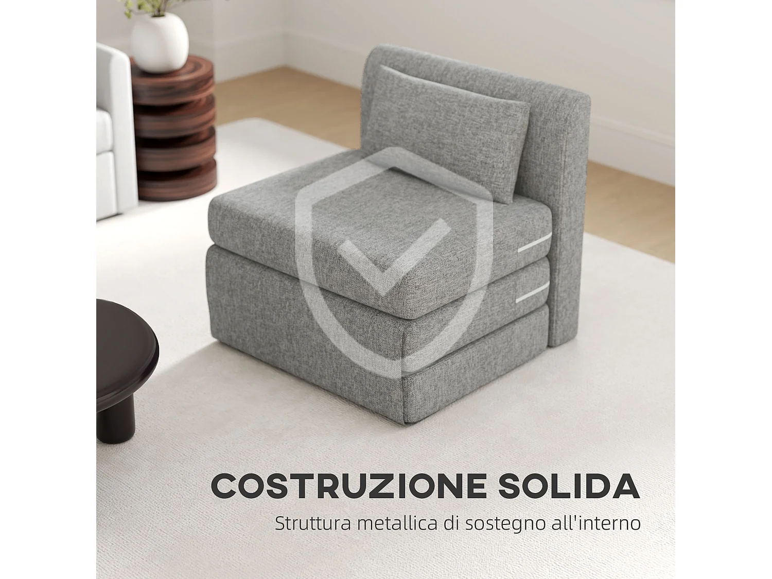 Poltrona letto pieghevole da terra a 3 sezioni in tessuto grigio