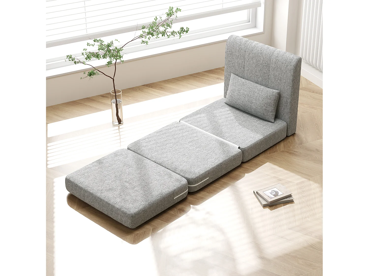 Poltrona letto pieghevole da terra a 3 sezioni in tessuto grigio