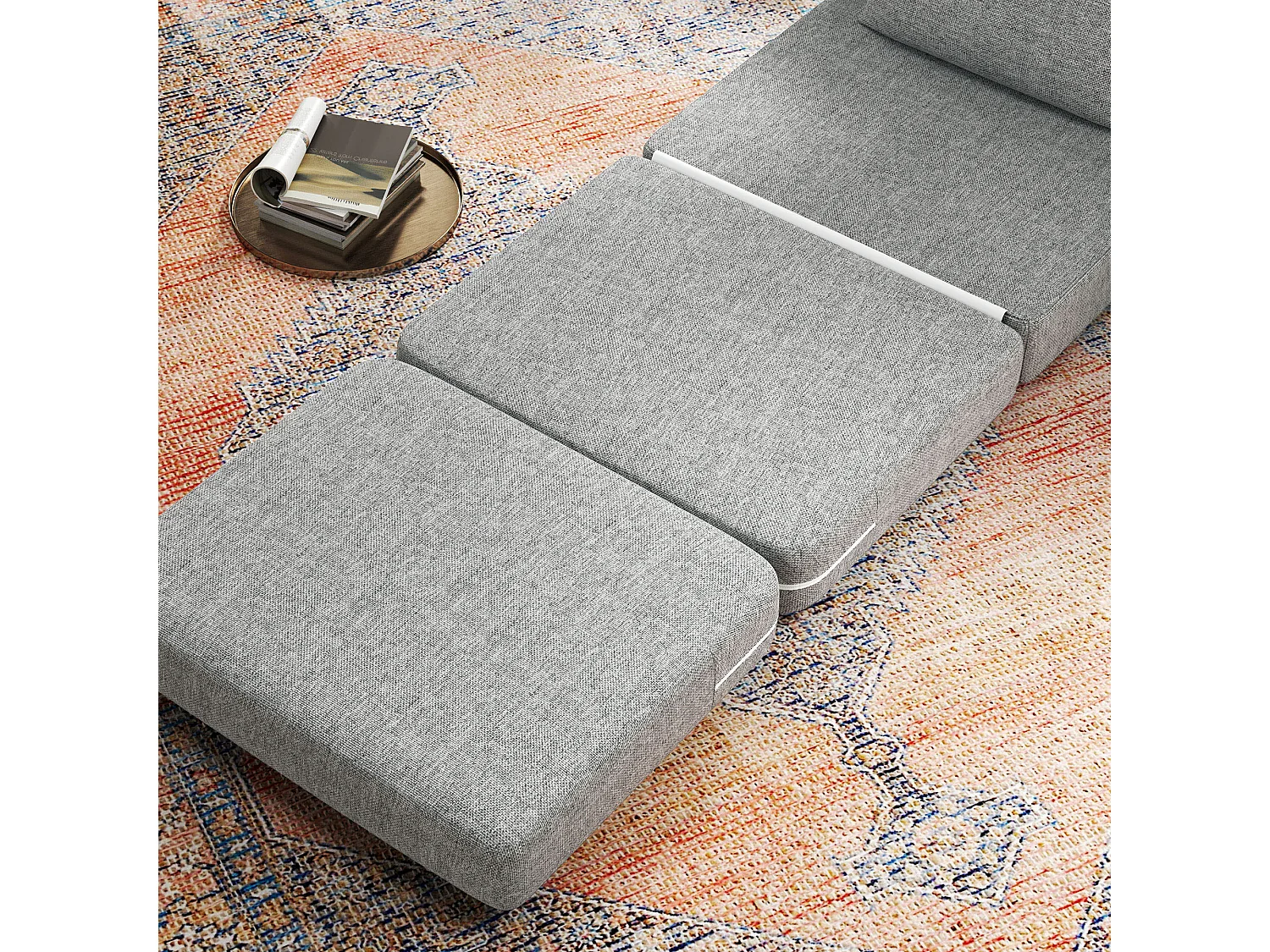 Poltrona letto pieghevole da terra a 3 sezioni in tessuto grigio