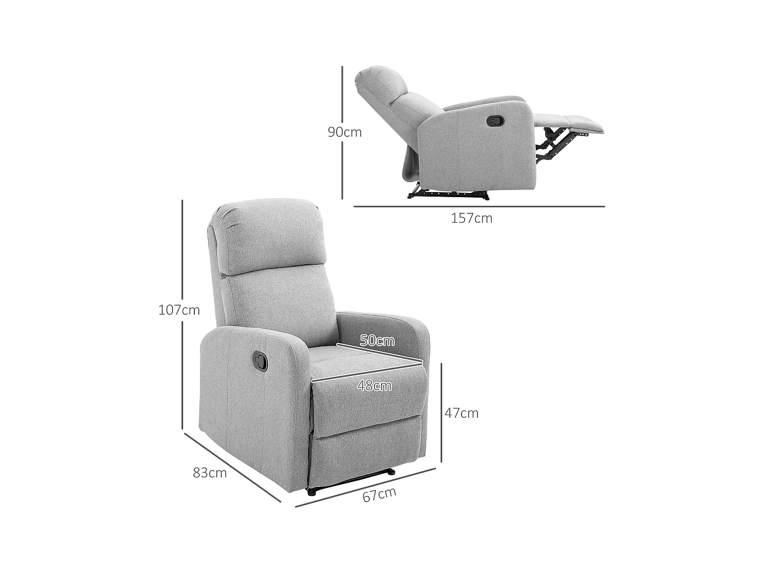 Poltrona relax con reclinazione max 168° e poggiapiedi grigia