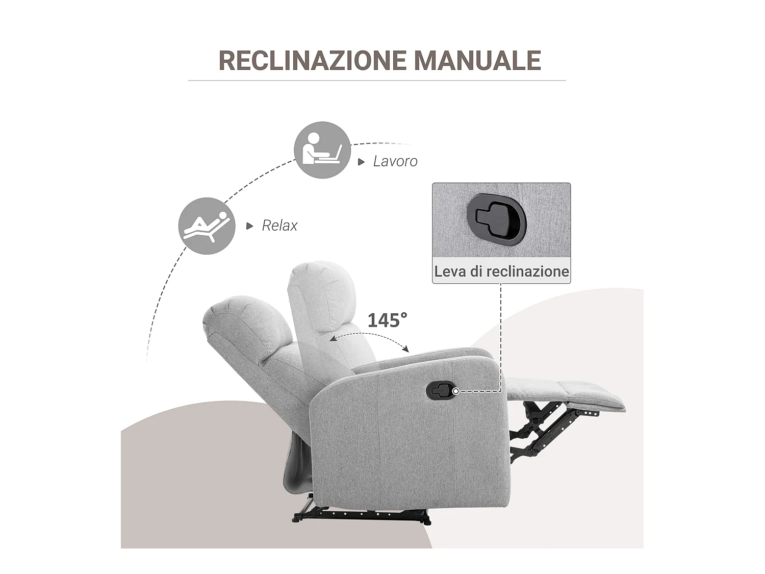 Poltrona relax con reclinazione max 168° e poggiapiedi grigia