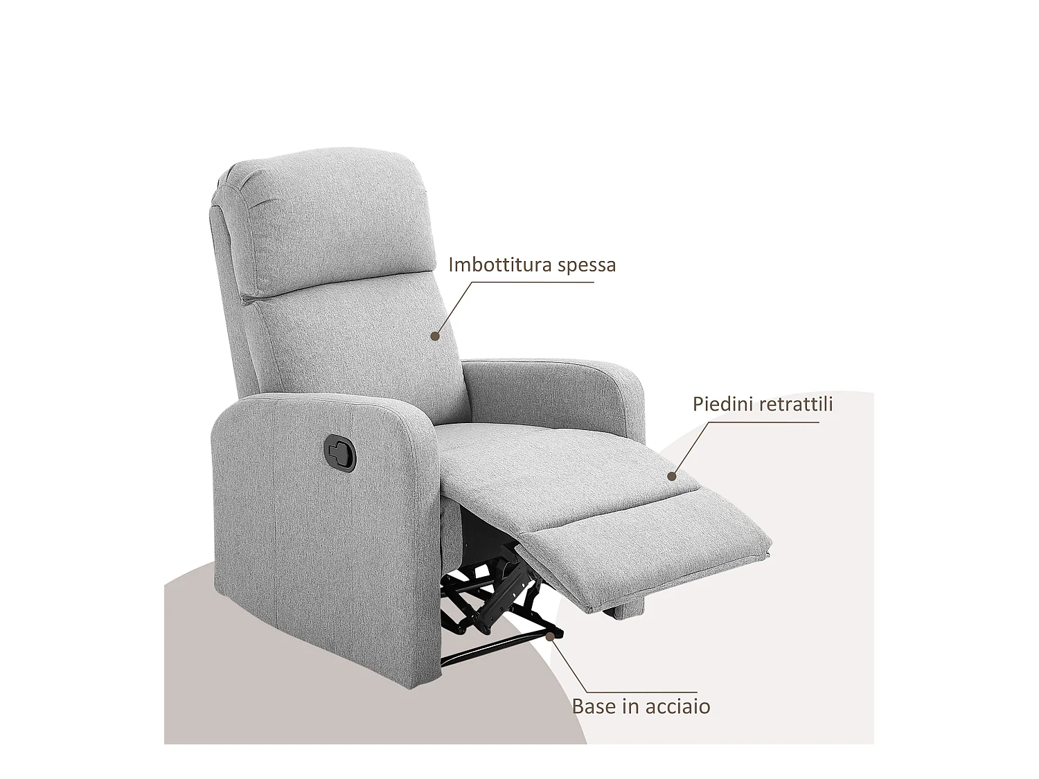 Poltrona relax con reclinazione max 168° e poggiapiedi grigia