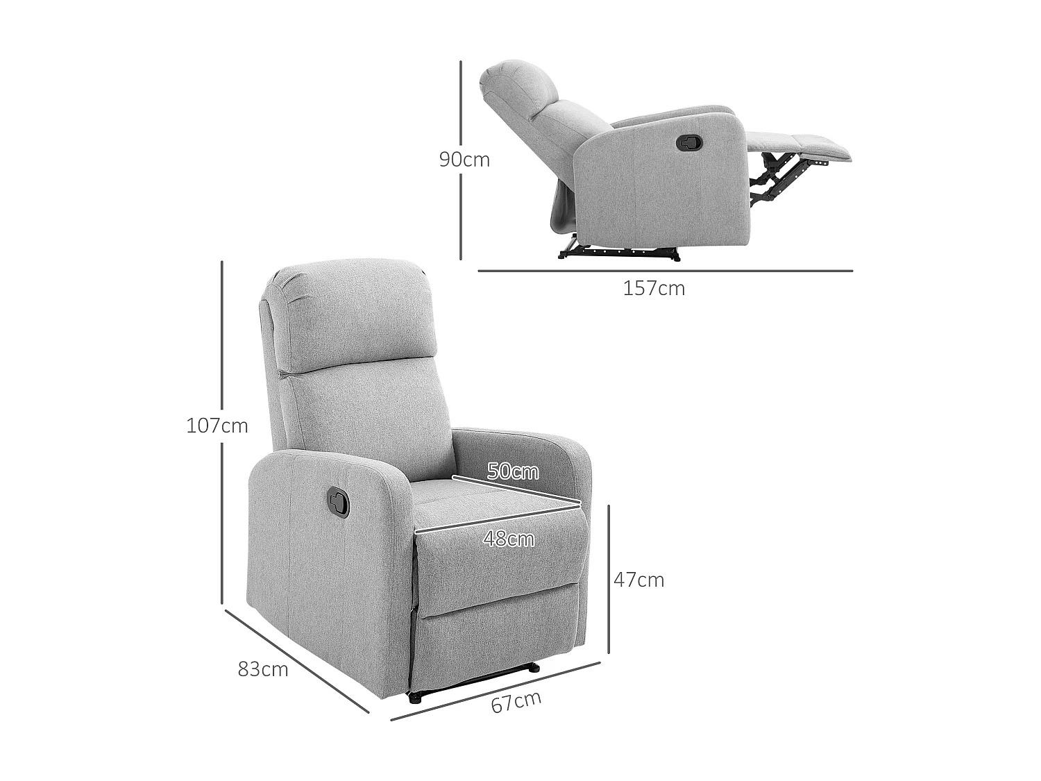 Poltrona relax con reclinazione max 168° e poggiapiedi grigia