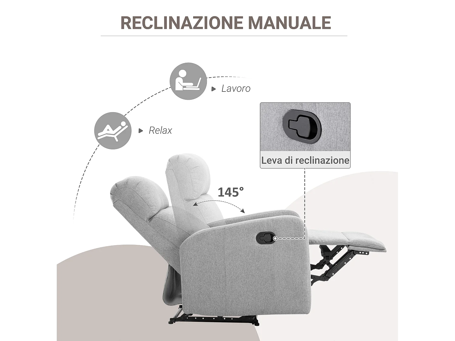 Poltrona relax con reclinazione max 168° e poggiapiedi grigia