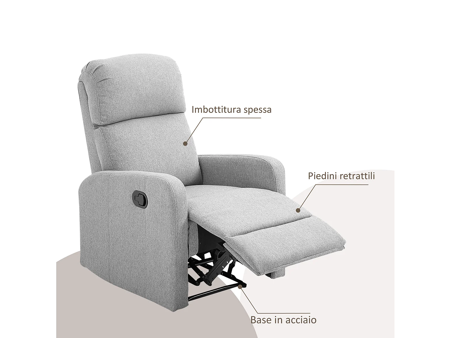 Poltrona relax con reclinazione max 168° e poggiapiedi grigia