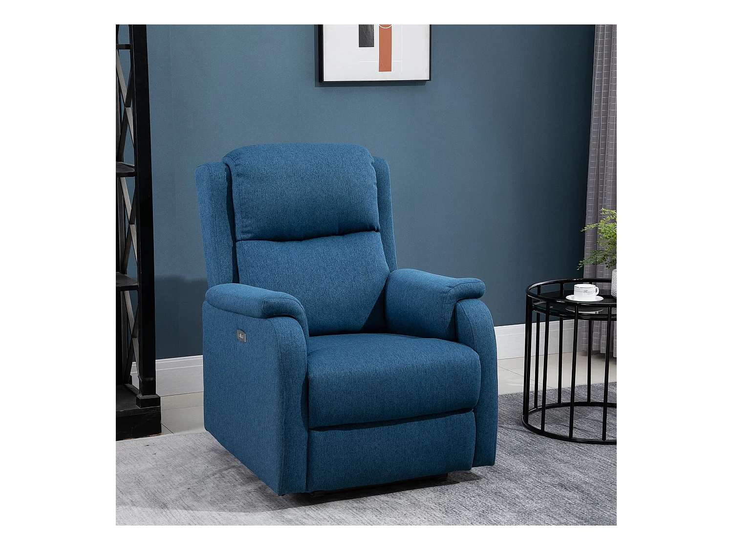 Poltrona reclinabile elettrica con schienale in lino blu