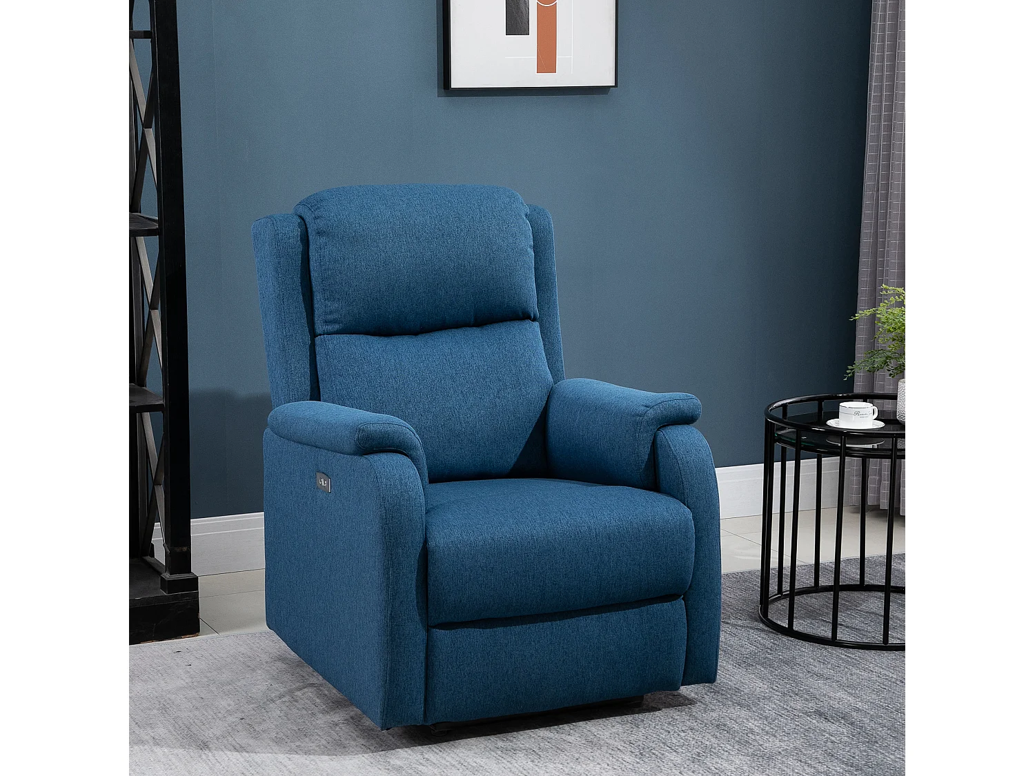 Poltrona reclinabile elettrica con schienale in lino blu