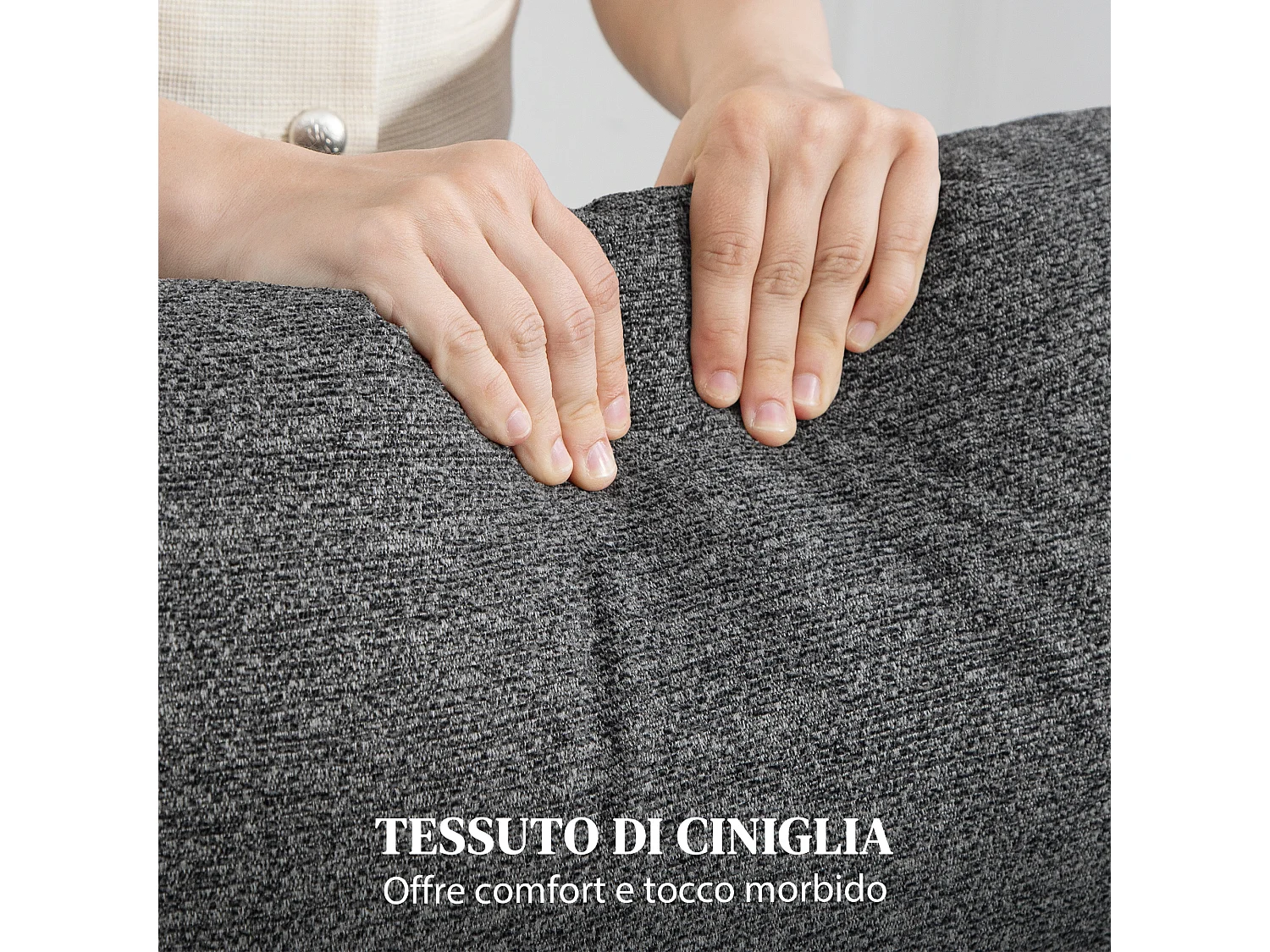 Divano 2 posti reclinabile a 145° rivestito in ciniglia grigia