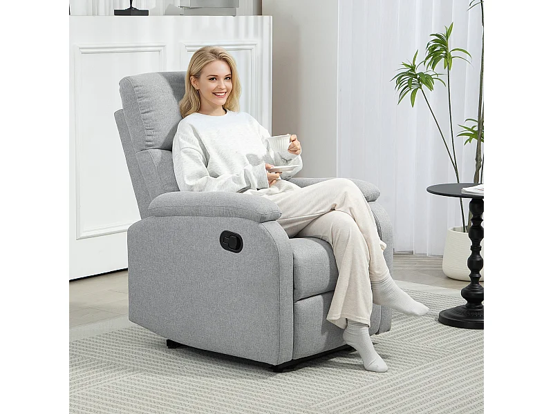 Poltrona reclinabile manualmente con poggiapiedi in tessuto grigio