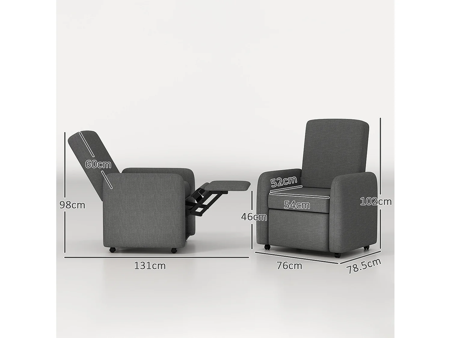 Poltrona reclinabile 115° max con poggiapiedi 76x78.5x102 cm grigio