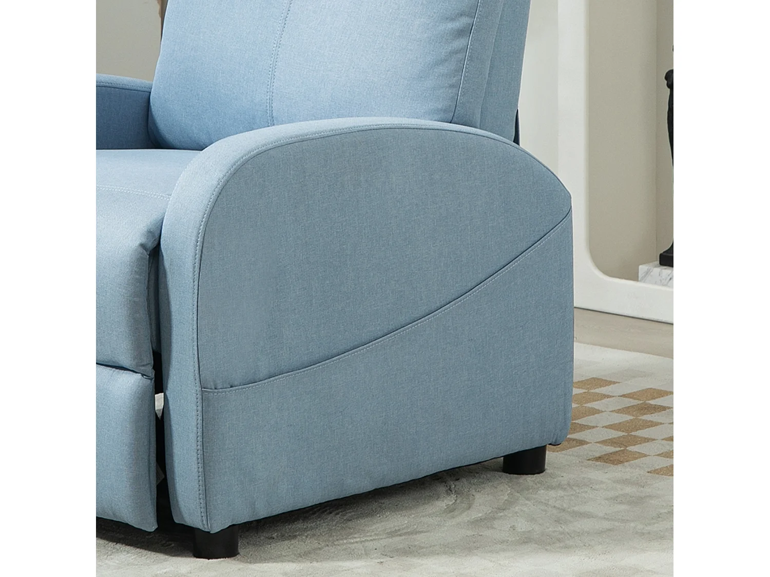 Poltrona relax reclinabile con poggiapiedi in tessuto azzurro