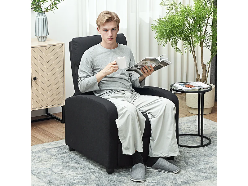 Poltrona relax reclinabile manualmente con poggiapiedi in tessuto nero