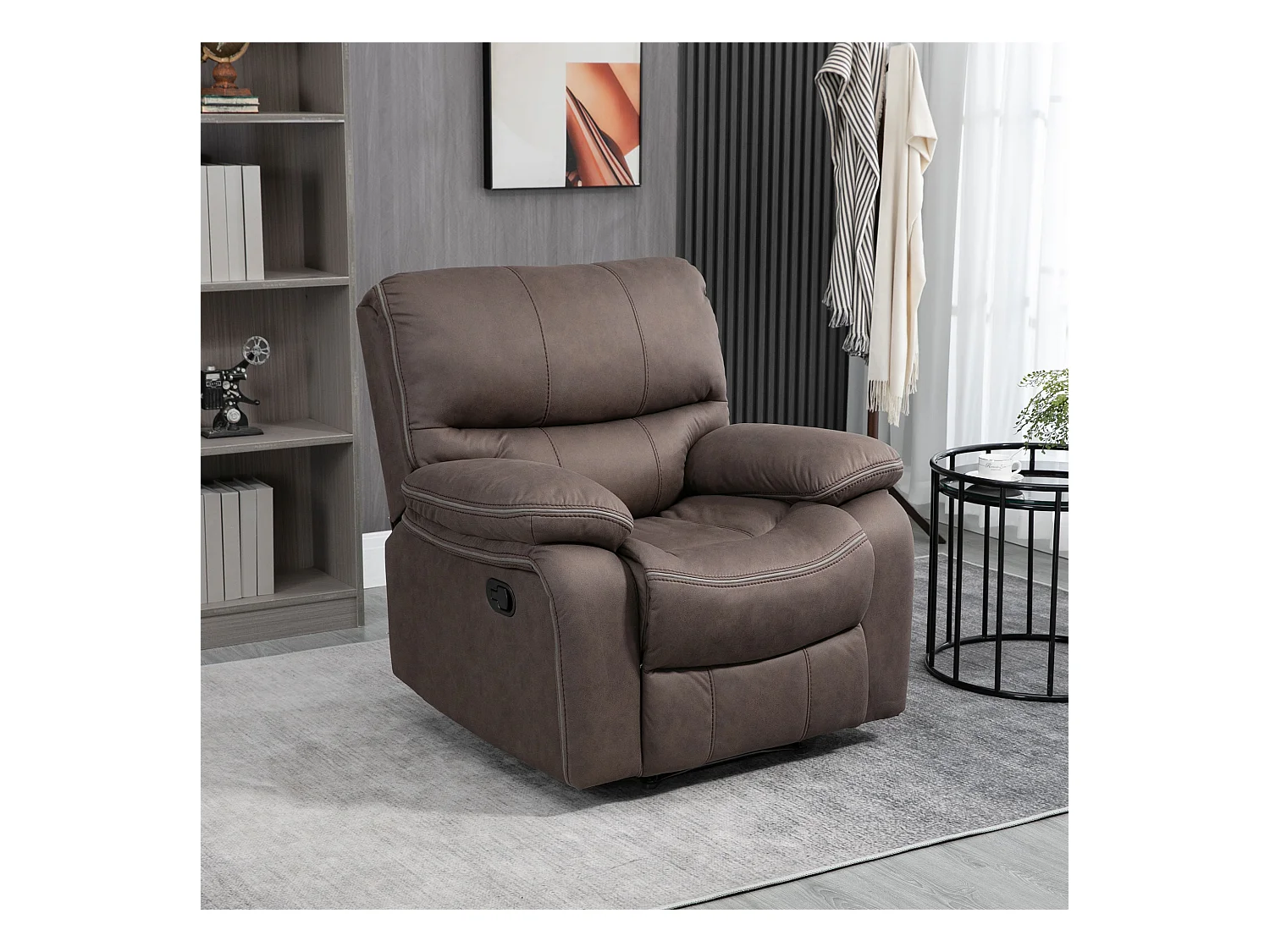 Poltrona relax con reclinazione manuale e poggiapiedi marrone