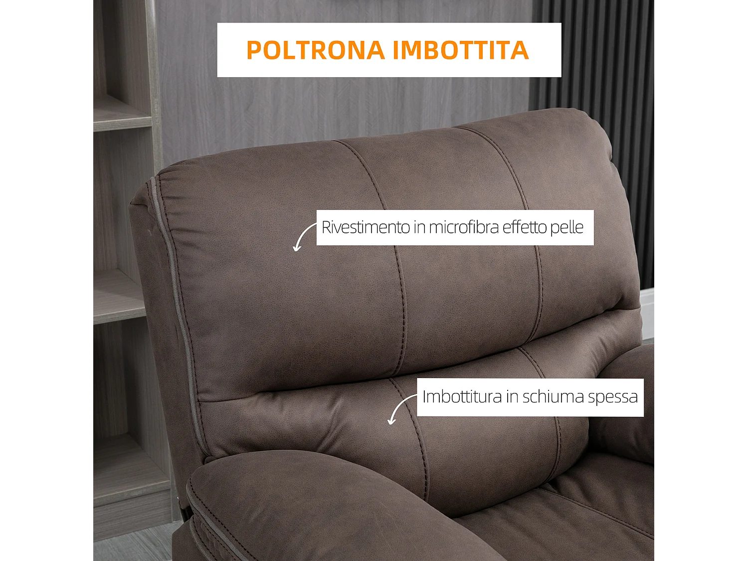 Poltrona relax con reclinazione manuale e poggiapiedi marrone