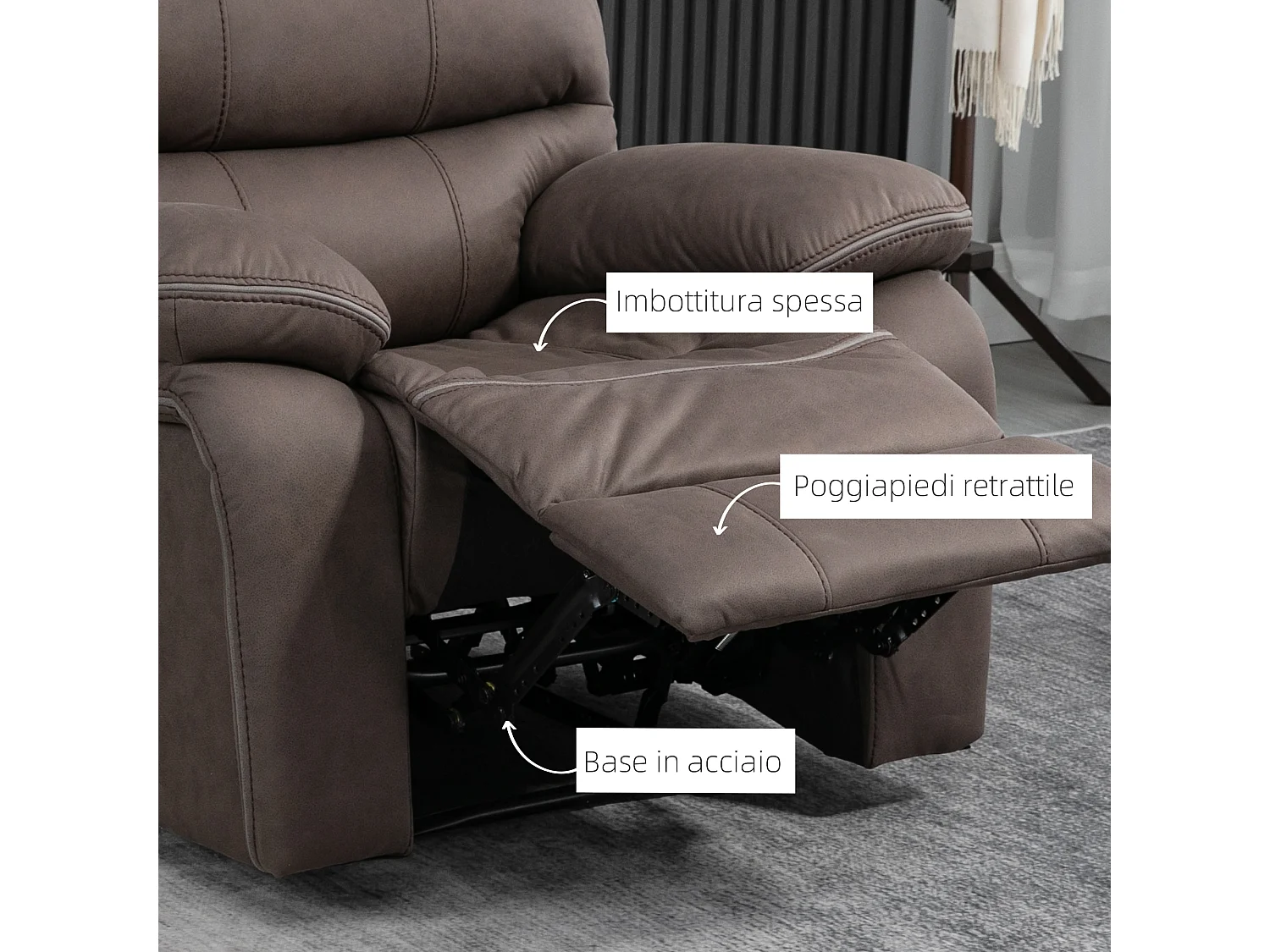 Poltrona relax con reclinazione manuale e poggiapiedi marrone