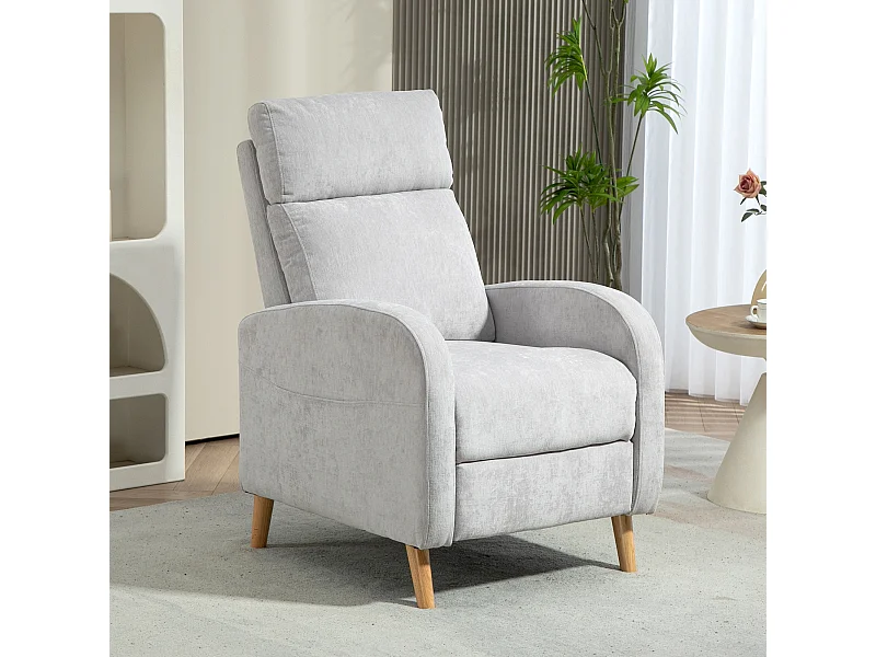 Poltrona reclinabile 150° effetto lino con poggiapiedi grigio chiaro