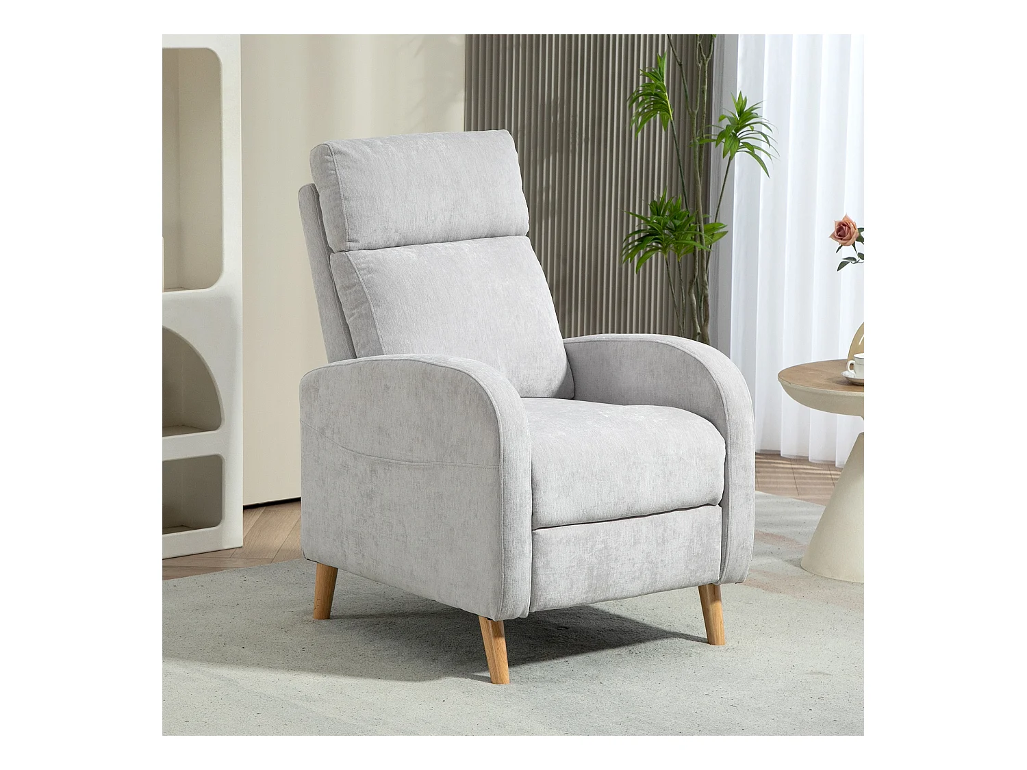 Poltrona reclinabile 150° effetto lino con poggiapiedi grigio chiaro